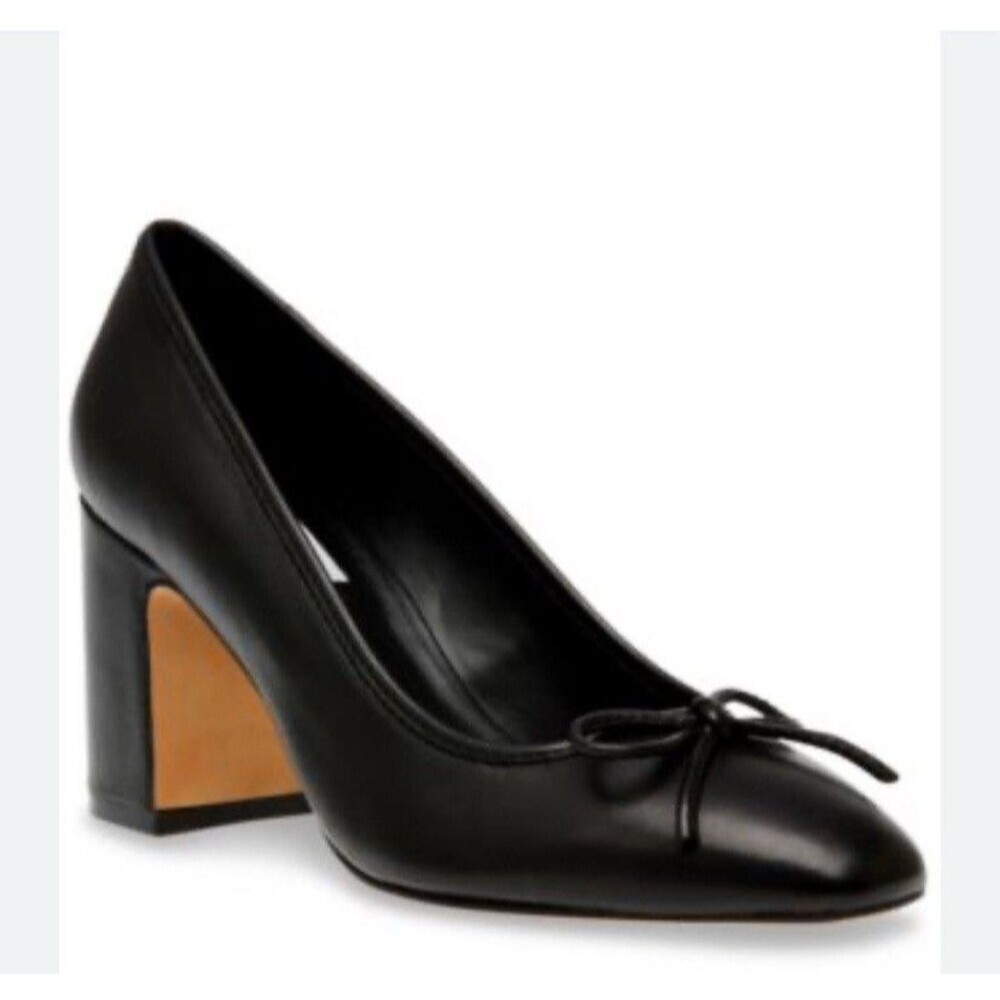 Steve Madden Cohen Black Leather Block-Heel Classic Ballet Pumps  Women’s 9.5